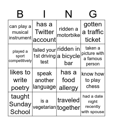 COUPLE LIFE STORIES Bingo Card