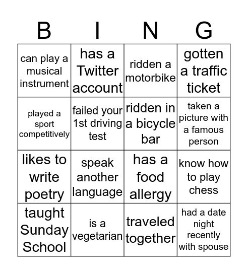 COUPLE LIFE STORIES Bingo Card