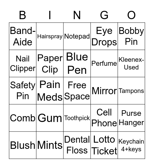 Purse  Bingo Card
