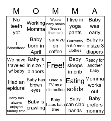Mommas Night Out! Bingo Card