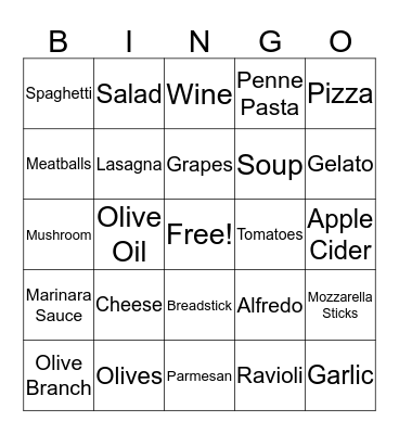 Italian Bingo Card