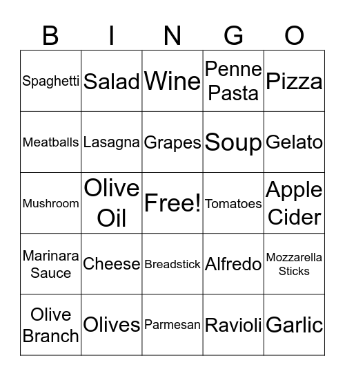 Italian Bingo Card