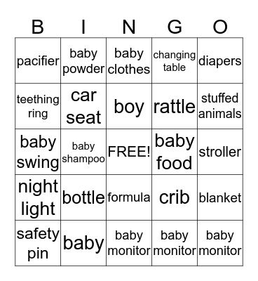 Baby Shower Bingo Card