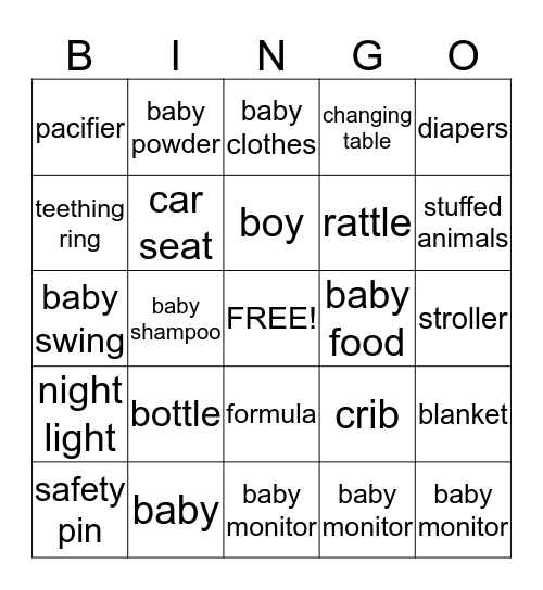 Baby Shower Bingo Card