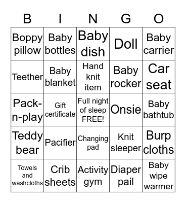 Brenda & Scott's Baby Bingo Card