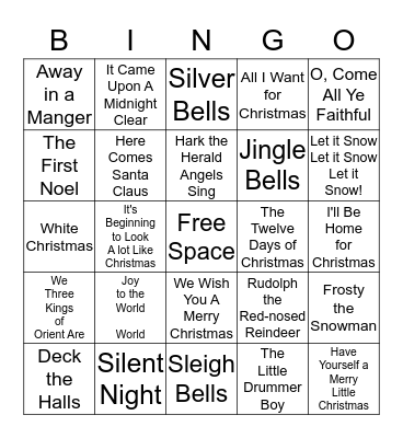 Holiday Music Bingo Card