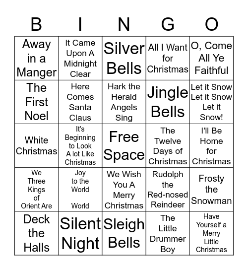 Holiday Music Bingo Card