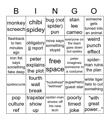 ultimate spider-man bingo Card