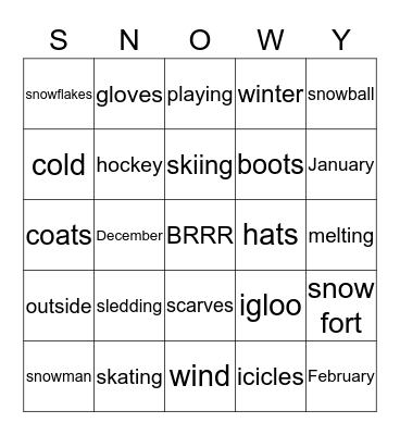 Winter Fun Bingo Card