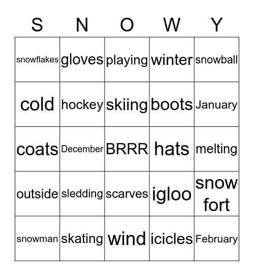 Winter Fun Bingo Card