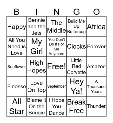 Music Bingo Card