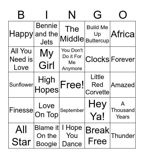 Music Bingo Card