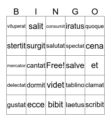Latin I. Bingo Card