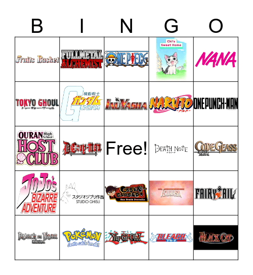 Anime Bingo Card