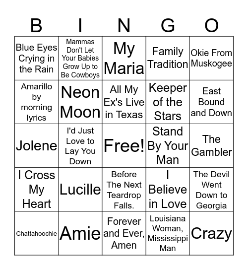 Classic Country Bingo Card