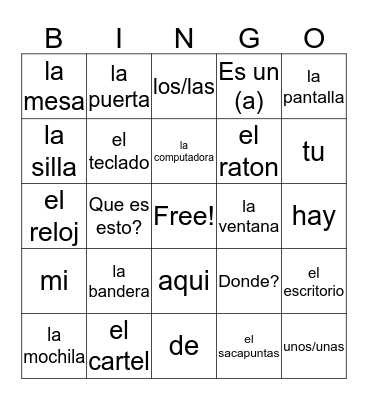 Spanish Bingo!  Bingo Card