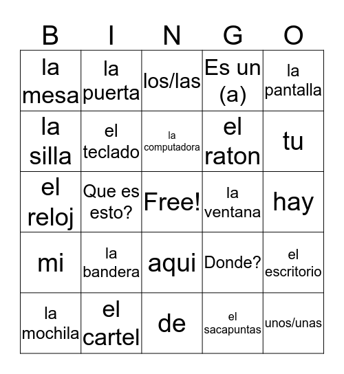 Spanish Bingo!  Bingo Card