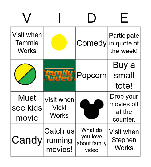 Family Video Fun-Raiser! Bingo Card