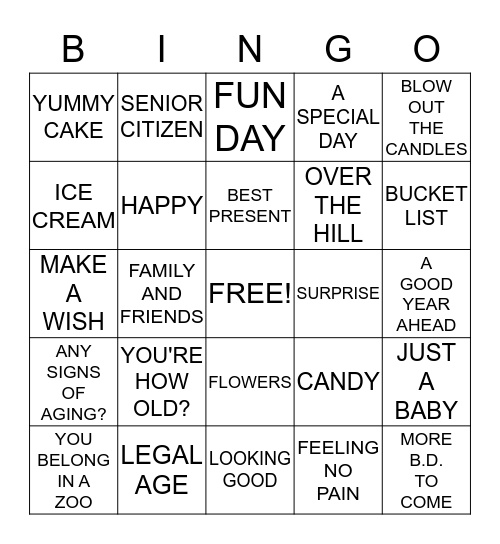 HAPPY BIRTHDAY BINGO Card
