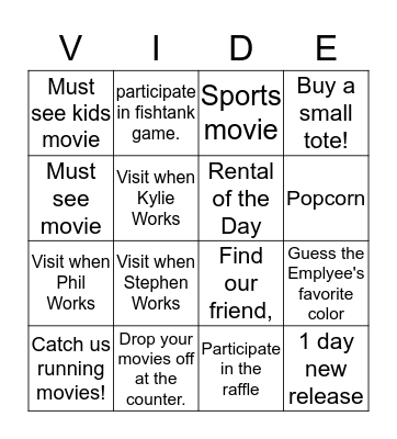 Family Video Fun-Raiser! Bingo Card