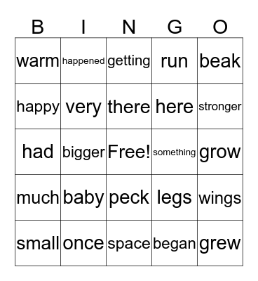 Baby Bird Bingo Card