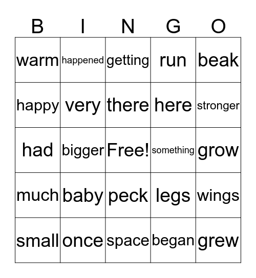 Baby Bird Bingo Card