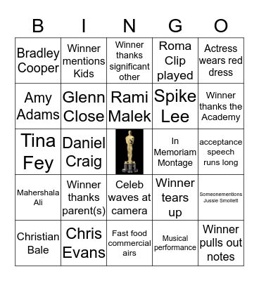 2019 OSCARS BINGO Card