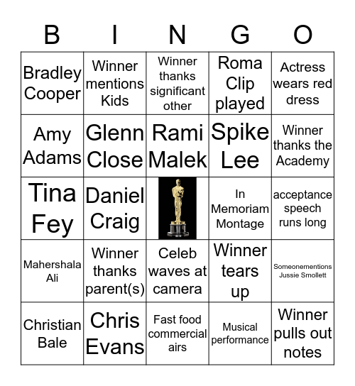 2019 OSCARS BINGO Card