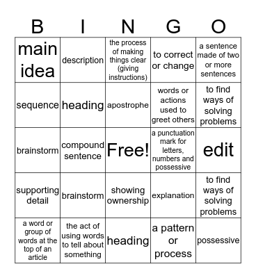 Vocabulary Bingo Card