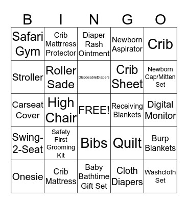 Baby Shower Bingo Card