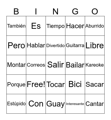 Vocab Practice Bingo Card
