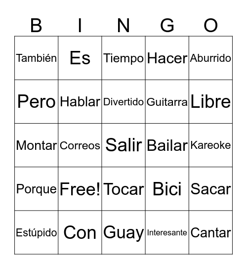 Vocab Practice Bingo Card