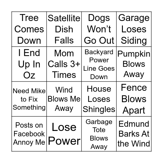 Wind Storm Bingo Card