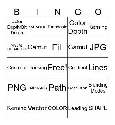 Design Principles & Digital Art Technology Bingo Card