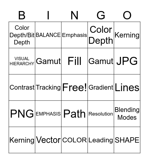 Design Principles & Digital Art Technology Bingo Card