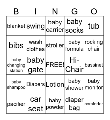 Baby Bingo Card