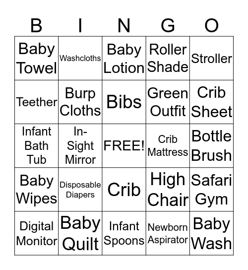 Baby Shower Bingo Card