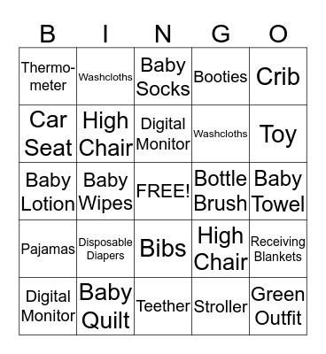 Baby Shower Bingo Card