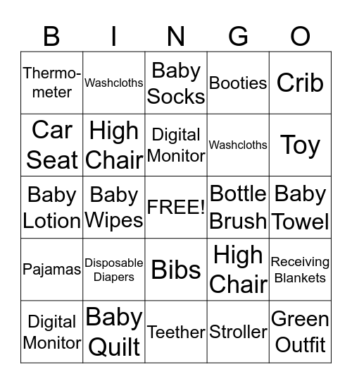 Baby Shower Bingo Card