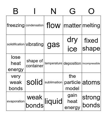 States of Matter Bingo Card