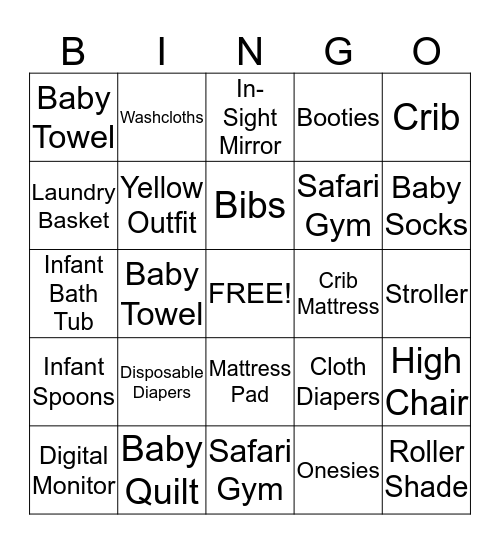 Baby Shower Bingo Card