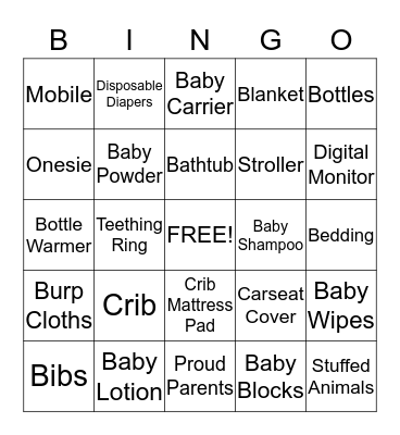 Baby Shower Bingo Card