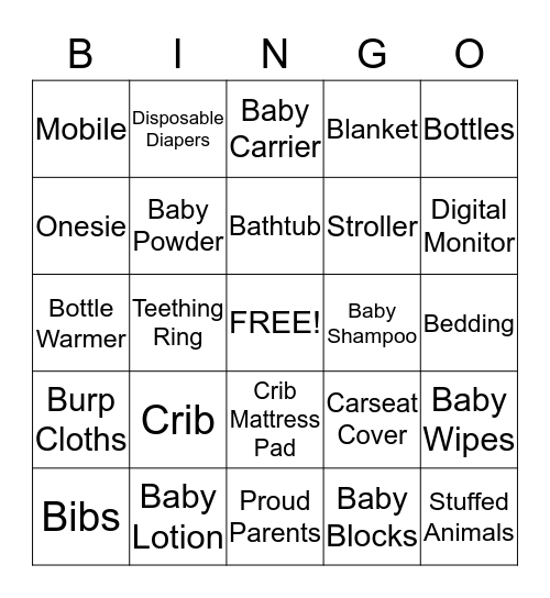 Baby Shower Bingo Card