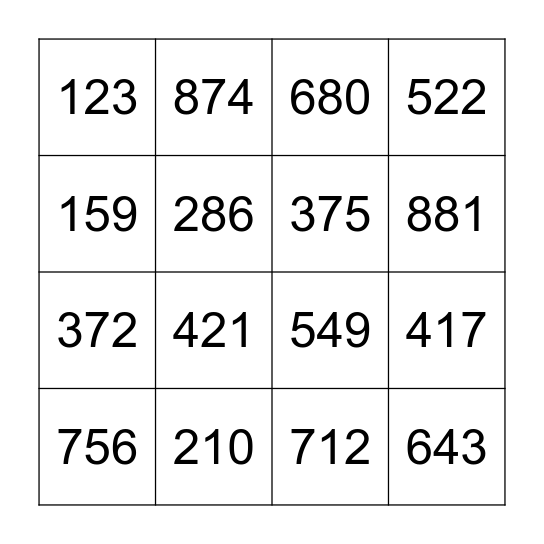 The next number..... Bingo Card