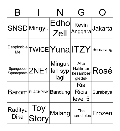 Minguk ganteng Bingo Card