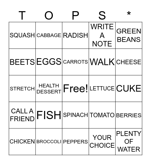 TOPS BINGO Card