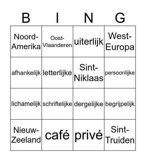 Woordpakket 16  Bingo Card