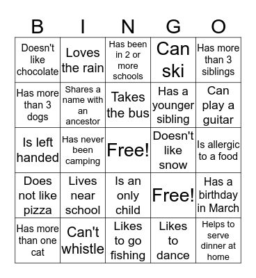 Getting to Know Us Better Bingo Card