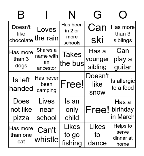 Getting to Know Us Better Bingo Card