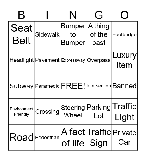 Traffic!! Bingo Card